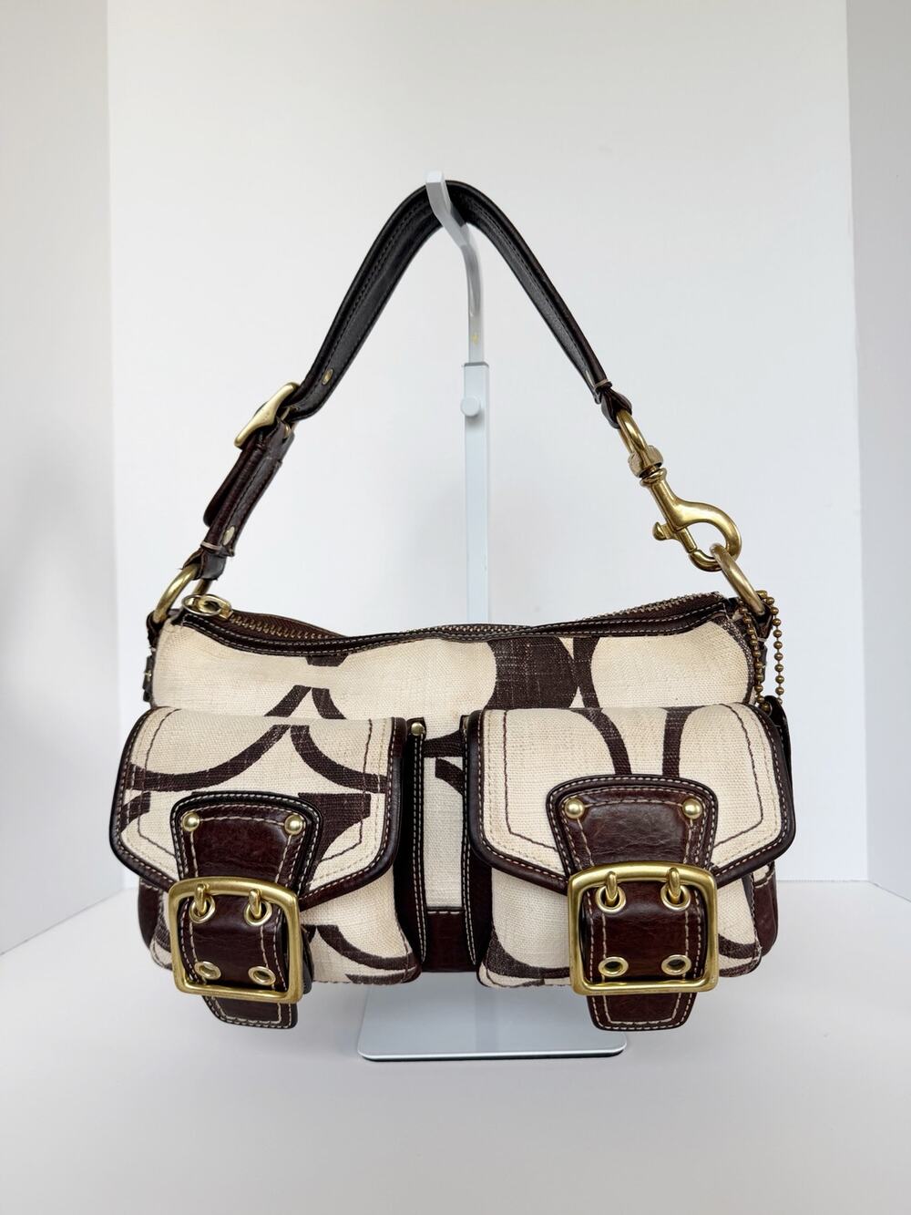 Coach Legacy Signature Canvas Brown Cream Satchel Shoulder Bag 10823